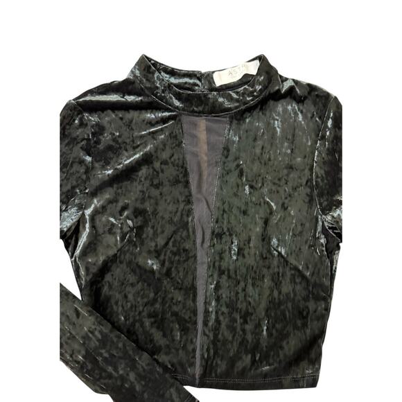 NWOT ASTR the label Small Black Velvet Long Sleeve Crop Top Stylish Chic - Picture 2 of 6